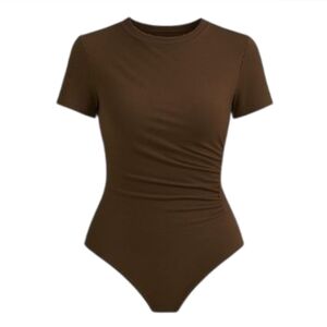 NWOT: Dark/Chocolate Brown, Elegant, Ruched, ShortSleeve, Snap Closure Bodysuits
